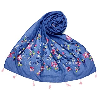 Designer Flower - Diamond Studded Stole - Blue