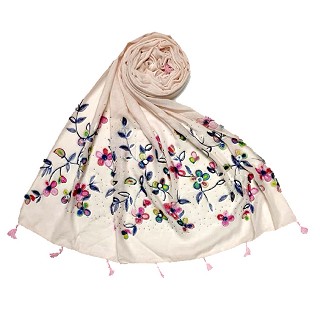 Designer Flower - Diamond Studded Stole - Cream