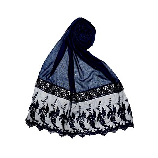 Premium Cotton - Designer Bordered Hijab - Blue