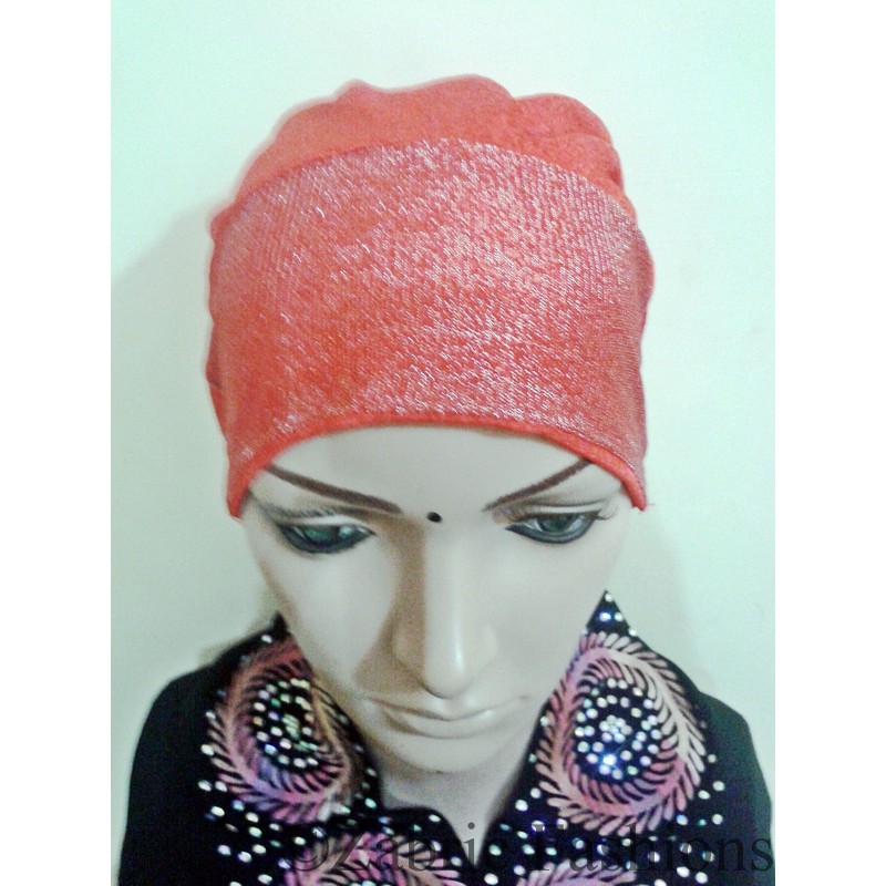 Hijab online- Buy Red Designer Net hijab with Cap Shiddat