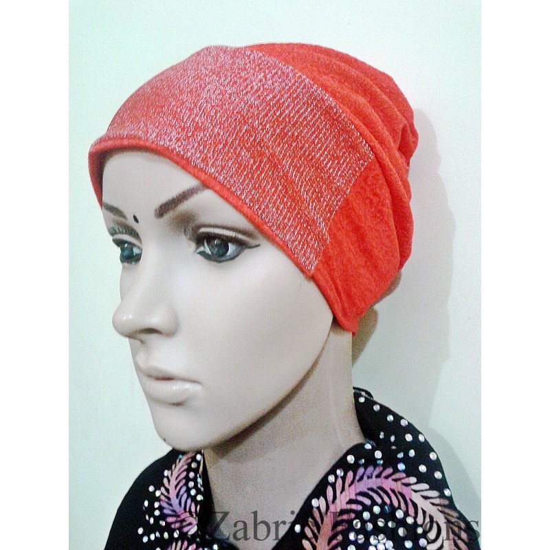 Hijab online- Buy Red Designer Net hijab with Cap Shiddat