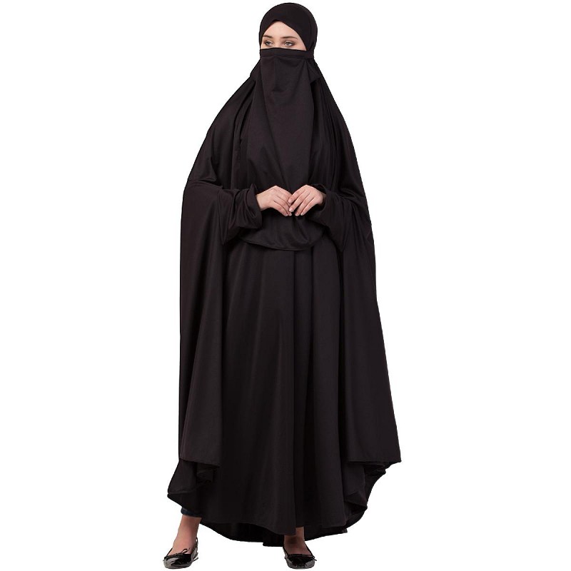 Jilbab online in India | Free size jilbab with nose piece | Black color