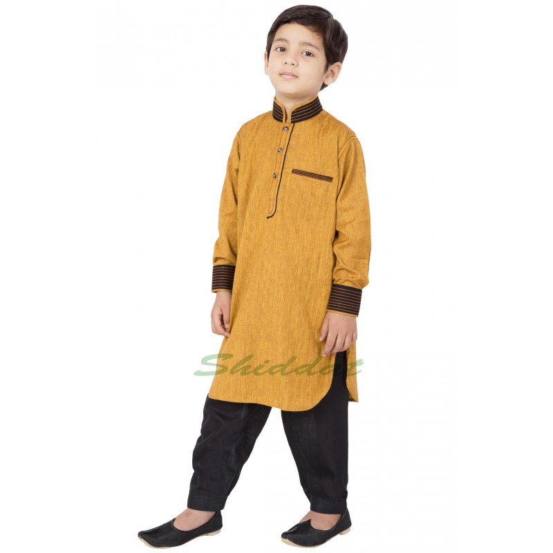 Kids Pathani Suit Fuel Yellow colored Pathani Suit for child online