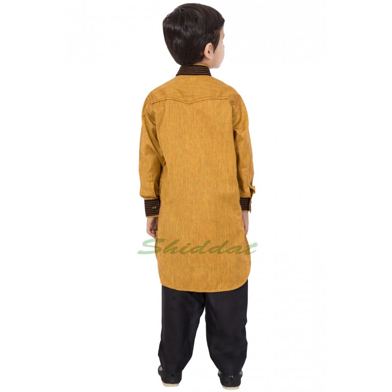 Kids Pathani Suit Fuel Yellow colored Pathani Suit for child online