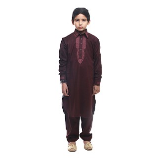 Designer Boy's/Kids  Embroidery Pathani Suit- Maroon