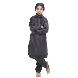 Designer Boy's/Kids  Embroidery Pathani Suit- Black