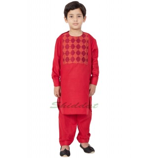 Afgani Pathani Suit for Kid's/Boy's - Persian Red