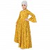 Mustard printed Umbrella Dress abaya for kids