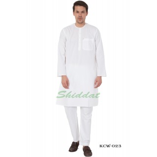 Round Neck White Kurta Pyjama set-  Cotton fabric
