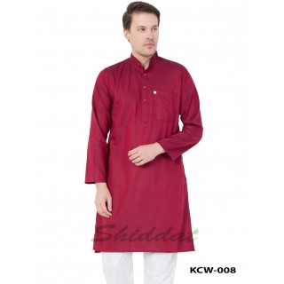 Men's Kurta- Mexican Red in Dobby Printed Cotton