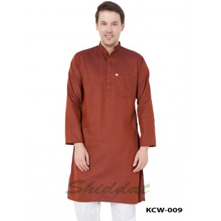 Cotton Printed Slim Fit Long Kurta - Persian Red