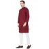 Cotton Dobby Printed Slim Fit Long Kurta- Red