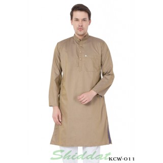 Slim Fit Long Kurta -  Indian Khaki Color in Dobby Cotton