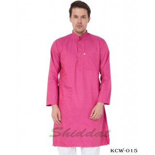 Slim Fit Long Kurta in Cotton Dobby Printed - Persian Pink