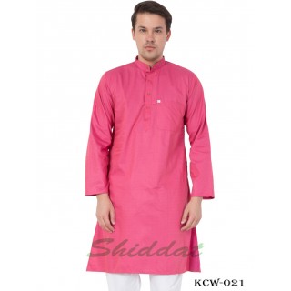 Slim Fit Long Kurta in Dobby Cotton printed - Cranberry color 