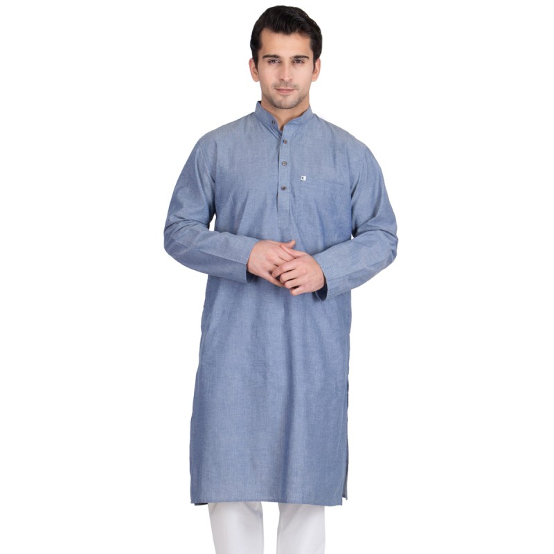Kurtas for man online in India- Cotton Fabric, Wild Blue 