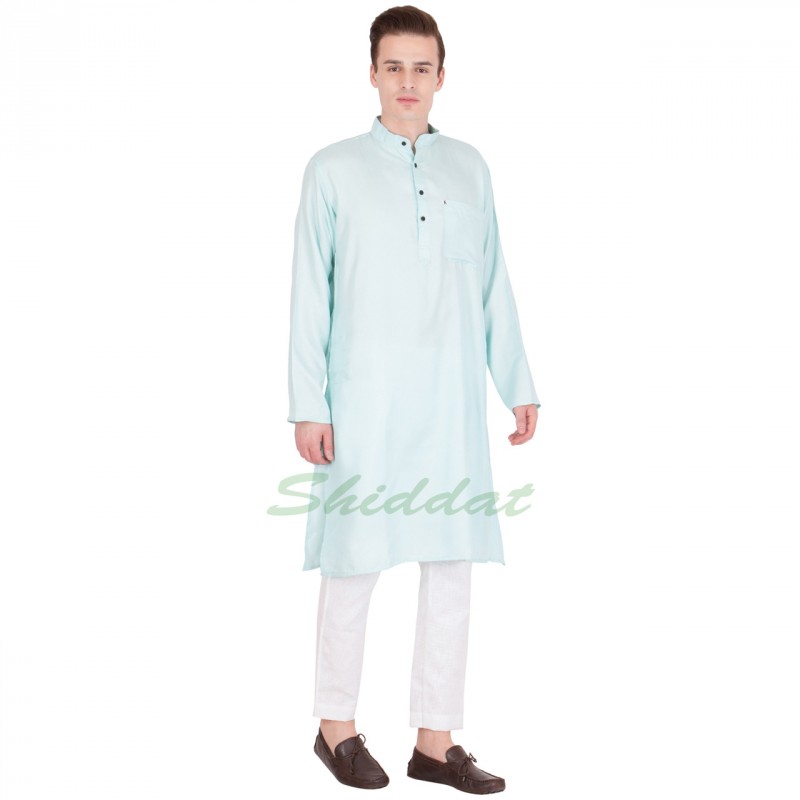 Kurtas for man online in India- Sky blue colored cotton 