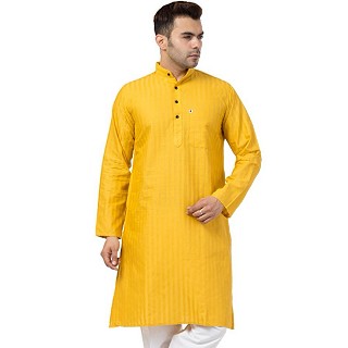 Striped Cotton Kurta for Men- Yellow