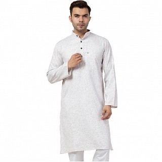 Cotton Kurta for Men- White-Grey