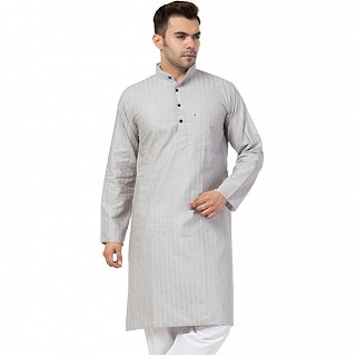 Striped Cotton Kurta for Men- Grey