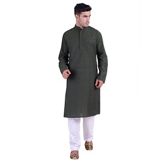 Long Kurta - Hunter green colored in cotton fabric