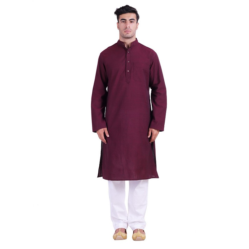 Buy Wine colored cotton men's Kurta online in India at