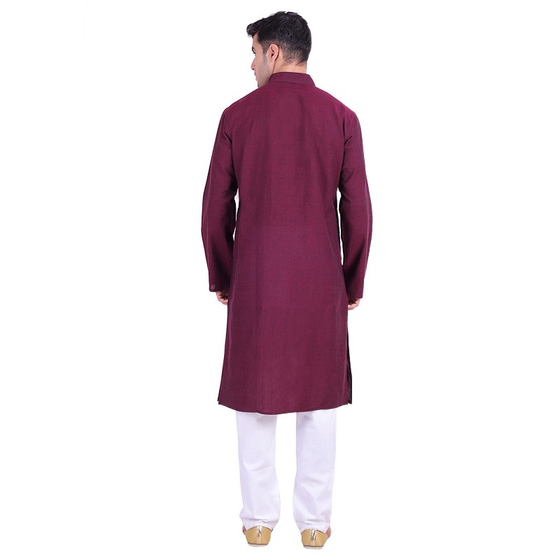 Buy Wine colored cotton men's Kurta online in India at