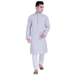 Designer Cotton Long kurta - Light Grey