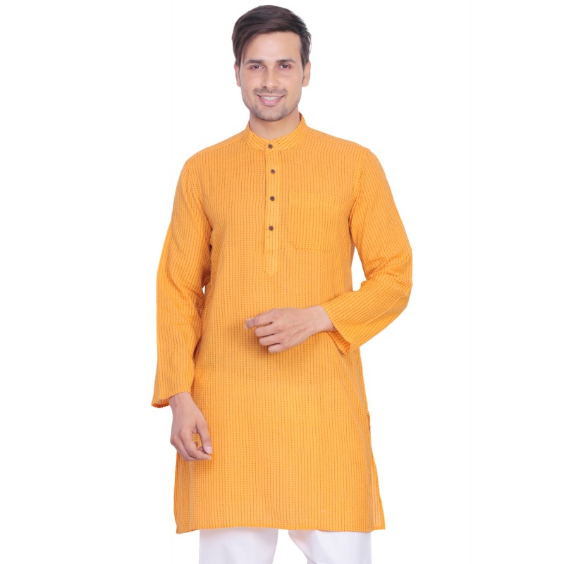 Men's Kurta online in India- Cotton fabric in yellow 