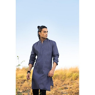 Delph Blue Cotton Mens Kurta