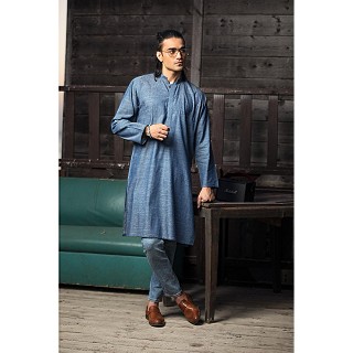 Celestial Blue Cotton Mens Kurta