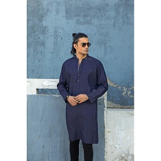 Ball Park Blue Cotton Mens Kurta