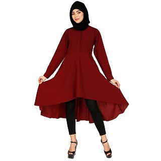 Modest Kurti with potli buttons neck design- Maroon