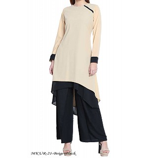 Double layered Kurti- Beige-Black