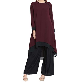 Double layered Kurti- Black-Maroon