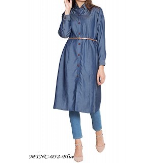 Long Denim Tunic with belt- Blue