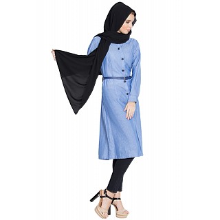 Long tunic with a belt- Blue