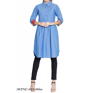 Denim pintuck Kurti- Blue