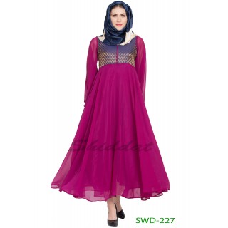 Anarkali dress - Purple With Blue Brocade Print