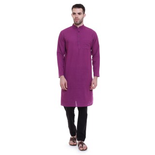 Solid cotton kurta for men - Dark Magenta