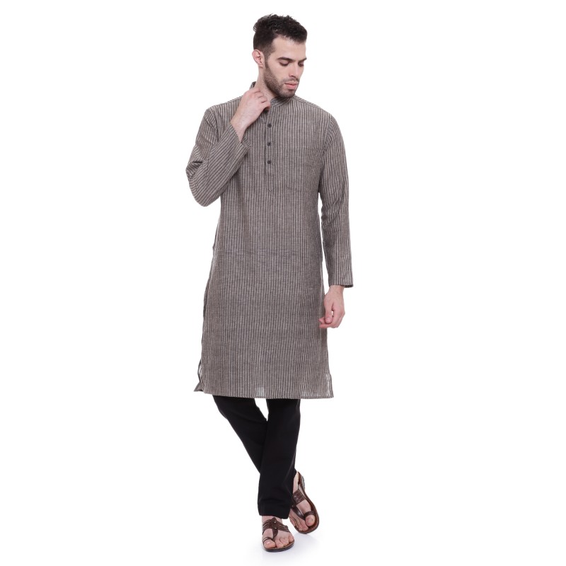Men's Kurta online- Buy pure cotton grey-black kurta for men | Regular ...