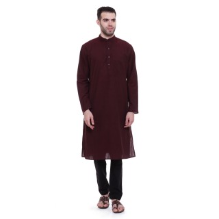 Long Kurta - Maroon colored in cotton fabric