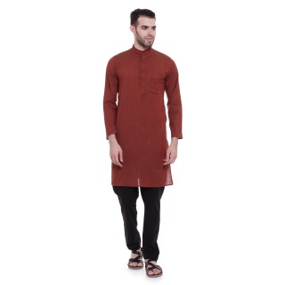 Long kurta - Chocolate colored woven kurta in cotton fabric