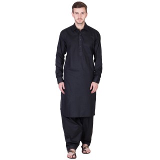 Solid Black Pathani Suit- Black