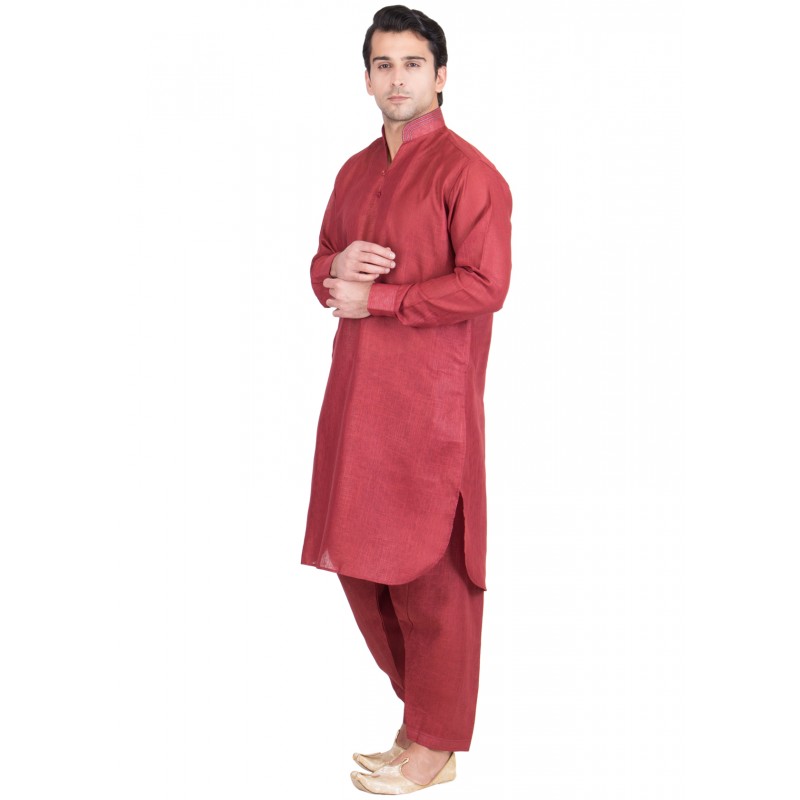Pathani Suits online in India - Brick red colored with 