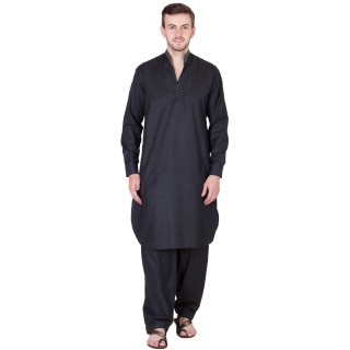 Chinese Neck Pathani Suit- Solid Black