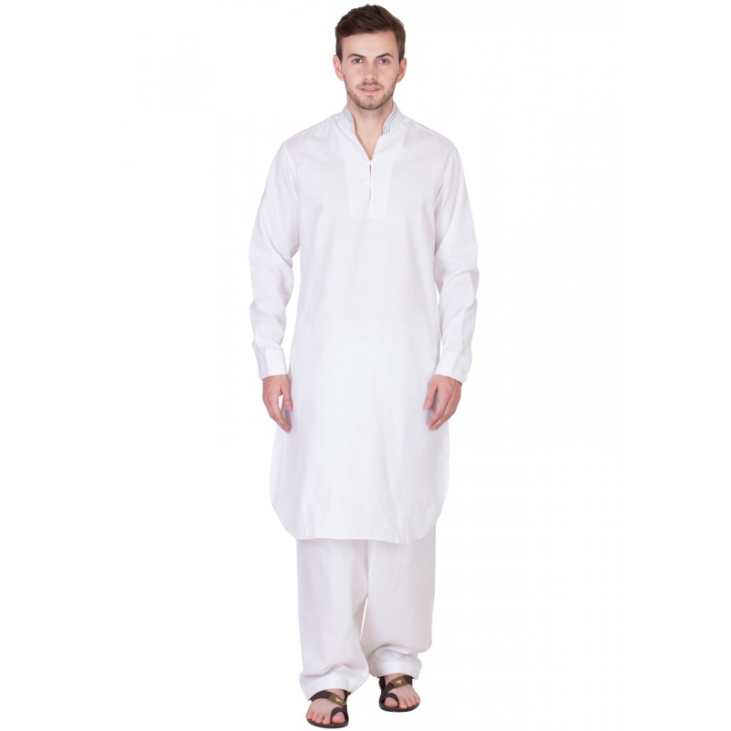 Pathani Suit online- Buy Chinese Neck White Pathani Suit 