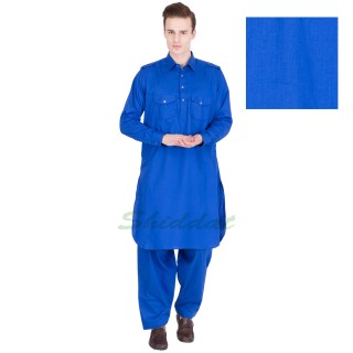 Cotton pathani suit- Science blue colored
