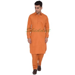 Cotton Pathani Suit- Tangerine colored