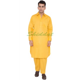 Cotton Pathani Suit- Lightning-Yellow colored